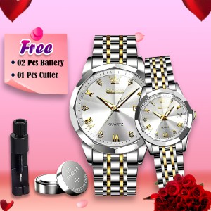 Olievs Stainless Steel fashionable Couple watches Butter Fly Lock Silver