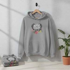 Premium Comfortable Printed Ladies Winter Hoodie ( Ash)