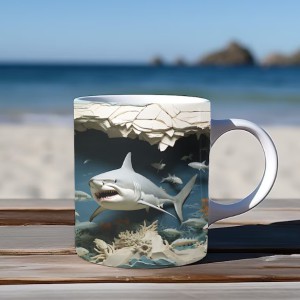 Shark Design Mug – Premium Ceramic Coffee Mug with 3D Deep Ocean Shark Wraparound Print, Microwave & Dishwasher Safe