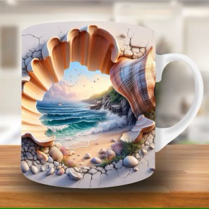 Ocean Shell Mug – Premium Ceramic Coffee Mug with 3D Seaside Shell Wraparound Design, Microwave & Dishwasher Safe