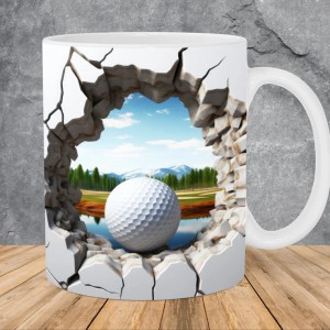 Golf Ball Sports Ceramic Mug – Premium Wraparound Design Coffee Mug with Golf Course Print, Microwave & Dishwasher Safe