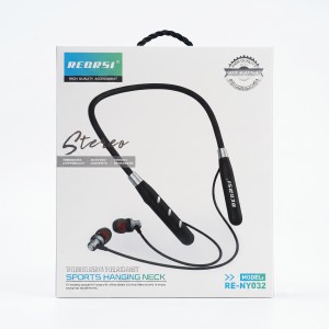 RECRSI RE-NY032 Wireless Sports Hanging Neck Earphone – Stereo Bluetooth Headset with Ergonomic Neckband Design & High-Quality Sound