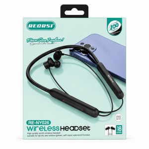 Recrsi RE-NY026 Wireless Bluetooth Neckband Headset – Super Waterproof Sports Earphones with 18 Hours Playtime, Mic, EQ & Magnetic Earbuds