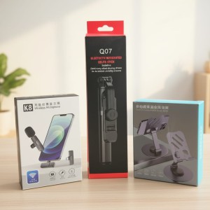Smart Vlogger's Combo – K8 Wireless Lavalier Microphone, Q07 Bluetooth Selfie Stick Tripod & 360° Rotating Phone & Tablet Stand for Content Creators
