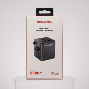 VEN-DENS 4-in-1 Universal Travel Adapter – 2500W Fast Charging All-in-One World Travel Plug with EU, AU, UK, US Pins & Child Safety Shutter