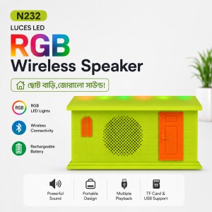 N232 LUCES LED RGB Wireless Speaker – Cute House-Shaped Portable Bluetooth Speaker with Dynamic Multi-Color Lights & Rechargeable Battery