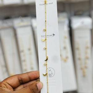 Anti-tarnish Golden Crescent Moon and Crystal Charm Bracelet