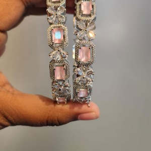 Pastel Pink American Diamond-Cut Premium Kada/Bangle Set (2 Pieces)