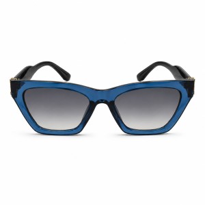 Fashionable Angular Cat-Eye Sunglasses – Crystal Clear Transparent Blue Frame with Gradient Black-Grey UV-Protection Lenses, Chic Stylish Eyewear for Women