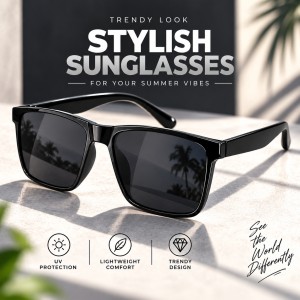 Double Poly Trendy Black Sunglasses for Men & Women – Summer Outdoor UV400 Protection Eyewear with Blue-Green Mercury Anti-Reflected Double Layer Lens & Flexible Durable TR90 Frame