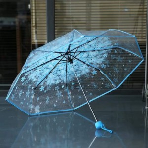 Transparent 3-Folding Umbrella – Stylish Clear Bubble Rain & Sun Protection Canopy with Double Coated Silver & Rexine Fabric, 22-Inch Compact Manual Fold Import Chinese Umbrella