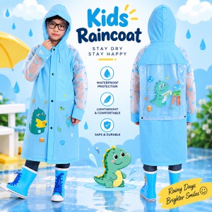 Premium China Children's Raincoat – Cute Cartoon Waterproof Kids Rain Jacket with School Bag Space, Big Hood & Full-Body Protection for Boys and Girls