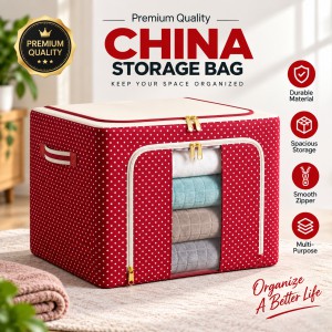 Premium Quality China Storage Bag with Sturdy Metal Frame – Foldable Clear Window Fabric Organizer Box with Dual Zippers for Wardrobe, Closet & Seasonal Clothes Protection