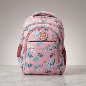 Cute Floral Print Kids Backpack – Stylish School & Casual Daypack with Light-Up Front Logo, Padded Shoulder Straps, Side Mesh Bottle Pockets & Spacious Main Compartment