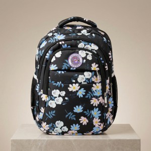 Cute Floral Print Kids Backpack – Stylish School & Casual Daypack with Light-Up Front Logo, Padded Shoulder Straps, Side Mesh Bottle Pockets & Spacious Main Compartment