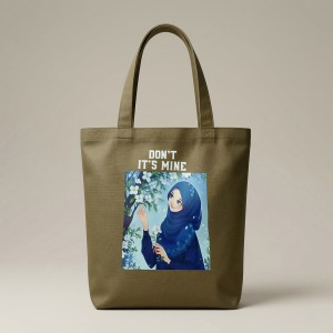 "Don’t It’s Mine" Anime Print Canvas Tote Bag – Unique Stylish Hijabi Cartoon Graphic Shoulder Handbag for College, Shopping & Daily Casual Use