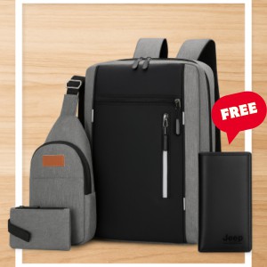 Premium 3-in-1 Travel Bag Set + Free Jeep Wallet – Multi-Functional Combo Featuring Large Capacity Backpack, Sling Bag & Pouch for Office, College, Travel & Casual Daily Use