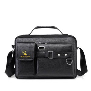 Weixier Men’s PU Leather Satchel & Messenger Bag (Black) – Waterproof Business Crossbody Shoulder Bag with Soft Touch, Multiple Interior Pockets & Spacious 13x9 Inch Capacity