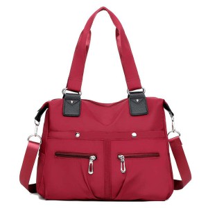 Women's Solid Nylon Casual Tote Handbag (Red) – Lightweight & Soft Large Capacity Shoulder Bag with Dual Straps & Secure Zipper Closure for Office, Shopping & Daily Travel (36.5x28x14 cm)
