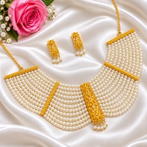 Royal Gold-Plated Multi-Strand Pearl Choker Set