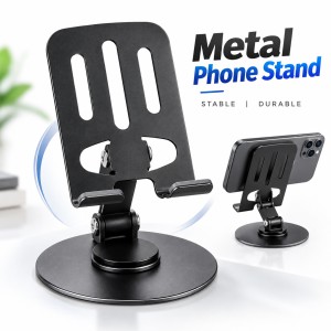360° Rotatable Desktop Phone & Tablet Holder Stand – Foldable Aluminum Alloy Adjustable Mount with Anti-Slip Rubber Base for 4.7" to 13" Devices