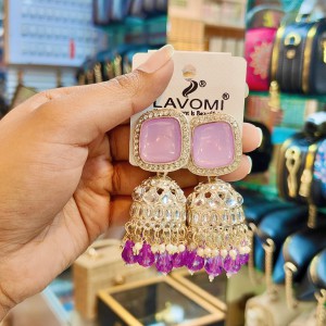 Premium Square Lavender & Purple Stone Kundan Jhumka Earrings (Square Lavender & Purple Kundan Jhumka Earrings)
