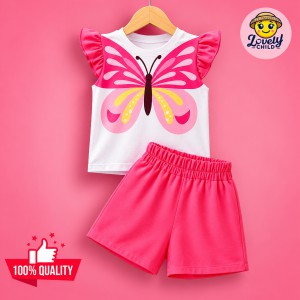 Cute Butterfly Print Flutter Sleeve T-Shirt & Shorts Set