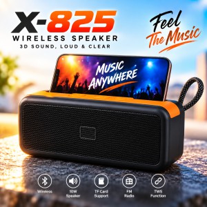 X-825 Dual Wireless Bluetooth Speaker – 10W Stereo Sound, 52mm Dual Drivers, 1200mAh Battery, 3-5 Hours Playtime & Compact Portable Speaker