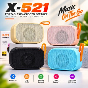X-521 Hi-Fi Audio Extra Bass Portable Wireless Speaker – 5W Power, 52mm Driver, Bluetooth, FM, USB & TF Card Support with 1200mAh Battery