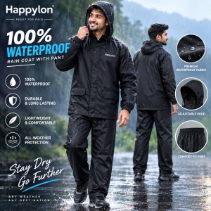 Happylon 100% Waterproof Raincoat with Pant Set – High-Quality Durable Unisex Dustproof Rain Suit with Free Size Options (XL/XXL) for Men & Women Outdoor Protection
