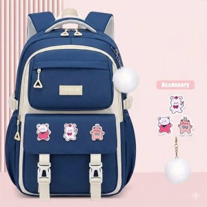Kids Waterproof Orthopedic Primary Schoolbag for Girls - Navy Blue