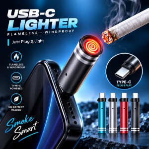 USB-C Mini Flameless Lighter (Tungsten Wire, Blow-to-Ignite) – Portable Windproof Electronic Lighter, Type-C Direct Plug-in & Auto Shut-Off Safety Design