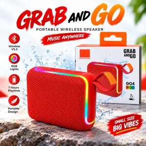 GRAB & GO 4 Portable Wireless Bluetooth Speaker – IPX7 Waterproof, RGB Light Effect, Bluetooth 5.3, 7H Battery Life & Compact Outdoor Speaker with Handy Strap