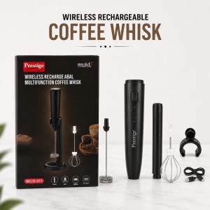 Prestige Mukt 2-in-1 Rechargeable Coffee Foamer & Milk Frother – 3-Speed Wireless Electric Handheld Whisk with Stand & Type-C Charging for Coffee, Eggs & Shakes