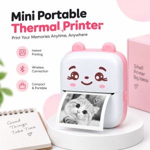 Mini Portable Thermal Printer – Inkless Wireless Bluetooth Sticker & Label Printer with High-Resolution Print, Rechargeable Battery & App Support for Android & iOS