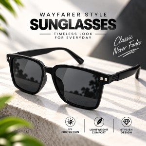 Classic Wayfarer Style Sunglasses for Men & Women – Modern Square UV Protection Dark Grey-Black Lens Sun Glasses for Casual, Driving & Outdoor Travel